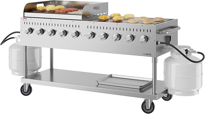 72 in. Commercial Outdoor Propane Gas Grill with 36 in. Griddle in Stainless-Steel, ETL Listed (CGKIT7-G36)