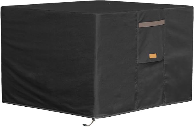 Fire Pit Cover 600D Heavy Duty Waterproof Fabric With PVC Coating Square 44" Wx 44" D x 24" H Black Fits for 41-44 Inch Fire Pit Table Fade Resistant Outdoor Firepit Cover