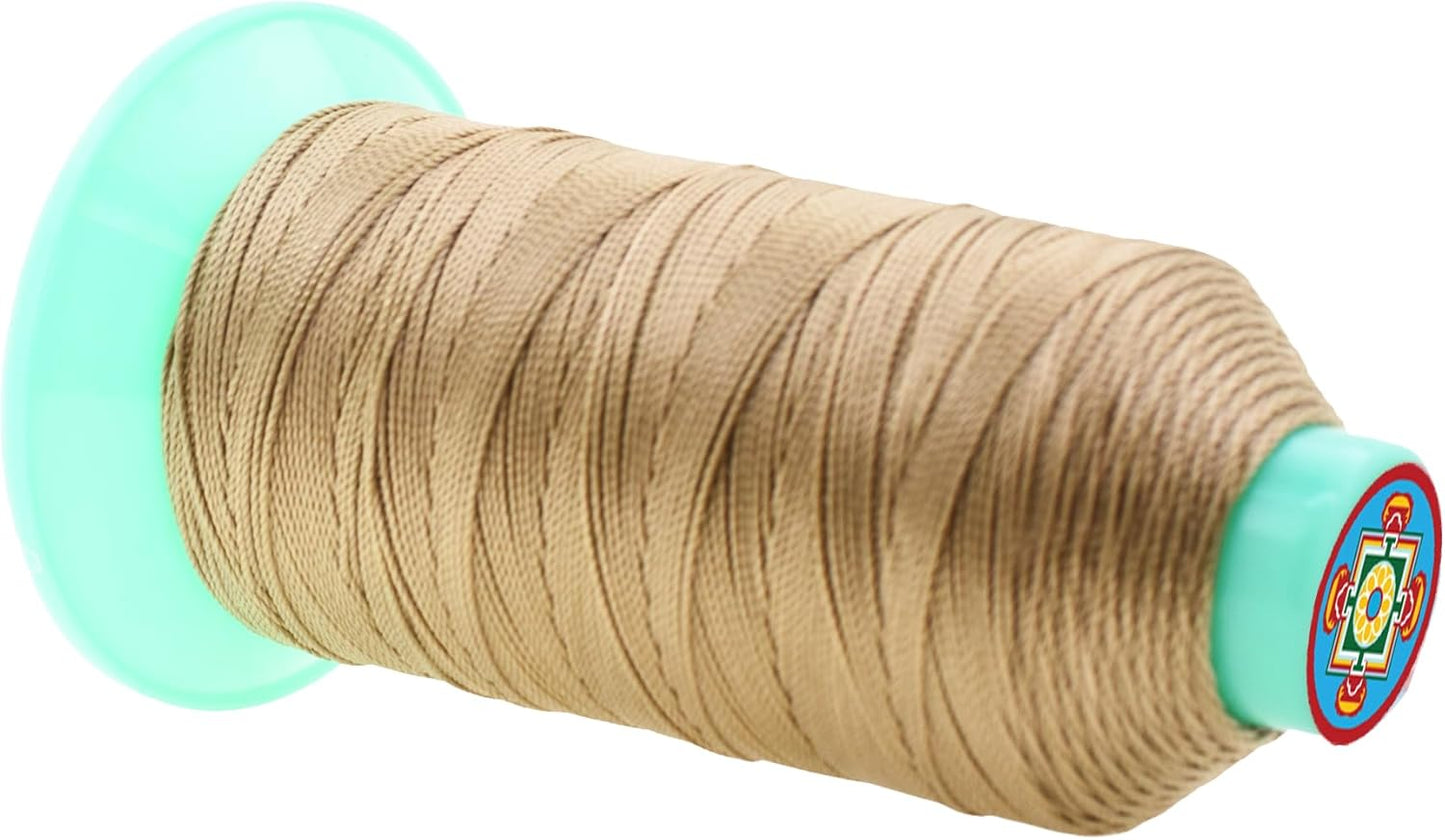 Mandala Crafts Bonded Nylon Thread Khaki Heavy Duty Sewing Threads - 415 YDs Size 346 210D T350 Tex 350 Thread for Leather Jeans Weaving Outdoor Marine Upholstery Threads