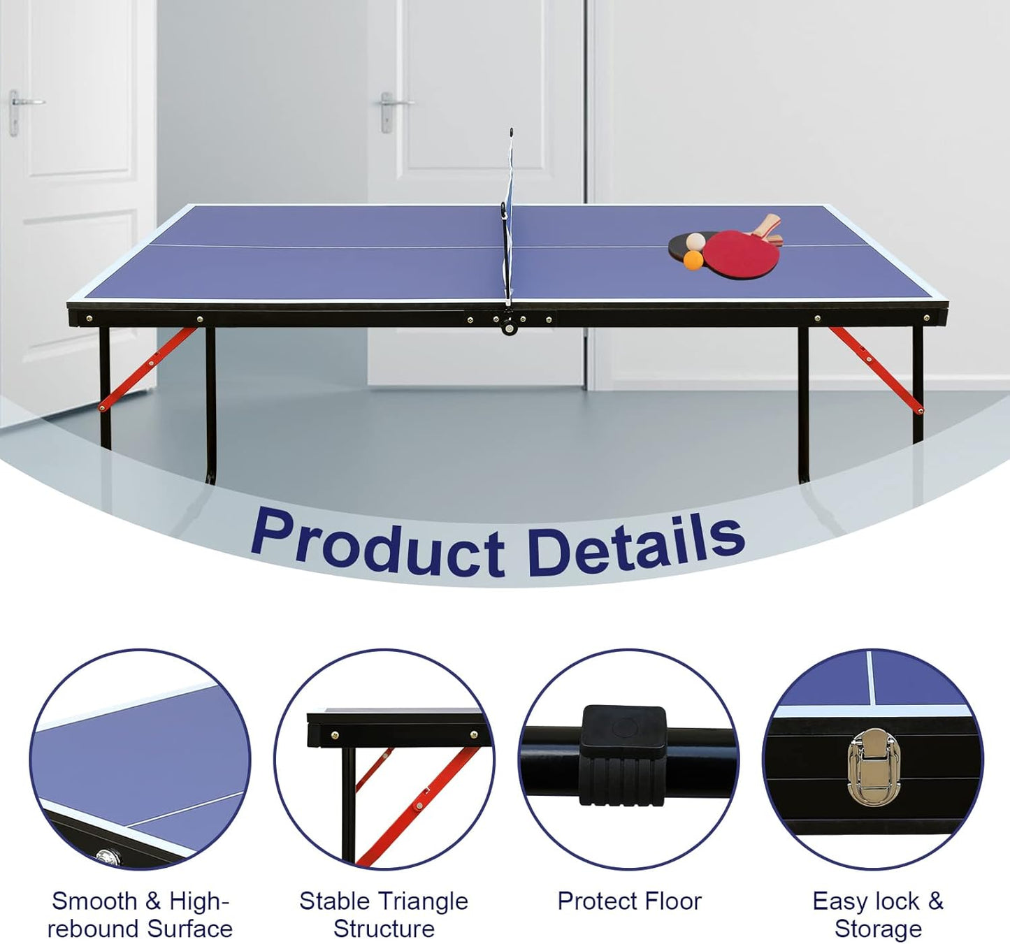 4.5FT/6FT/8FT Mid-Size Table Tennis Table Ping-Pong Table Set Foldable & Portable Table Indoor Outdoor for Family Game