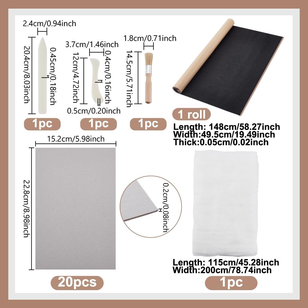 AHANDMAKER Book Binding Kits Include 20Pcs 6"x9" Chipboards Black 19.5"x58.3" Book Cloth 2 Bone Folder 1pc 78"x45" Cloth for DIY Bookbinding Crafts and Sewing Supplies
