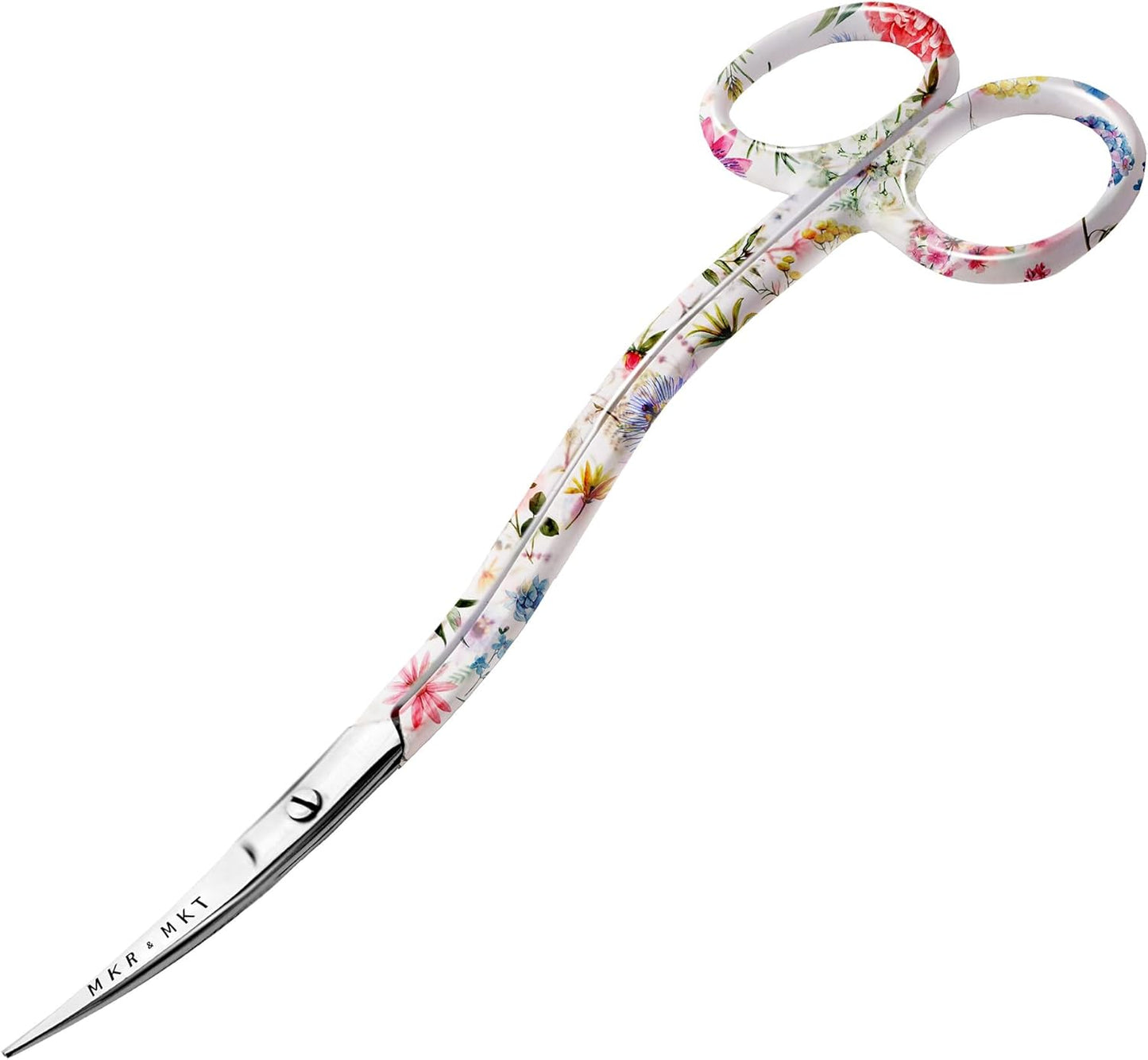 Applique Long Thin Needlepoint Blade 6.1 Inch - Double Bent Curved Offset Handle Scissors with Pouch Sleeve for Embroidery, Fabric, Thread, Knitting, Sewing, Arts & Craft (Floral)