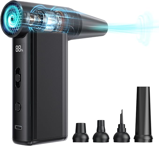 Portable Electric Air Duster, Lightweight 180000 RPM Cordless Fan with LED, 8-Gear Stepless Speed Adjustable Super Power Grill Fan for BBQ,Computer,Car,Home,Outdoor