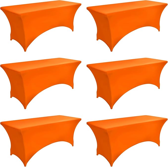 6-Pack 6ft Spandex Table Covers for Rectangle Standard Folding Tables - Wrinkle Resistant Stretch Tablecloths - Ultimate Fitted Table Protector for Parties, Trade Shows, Wedding