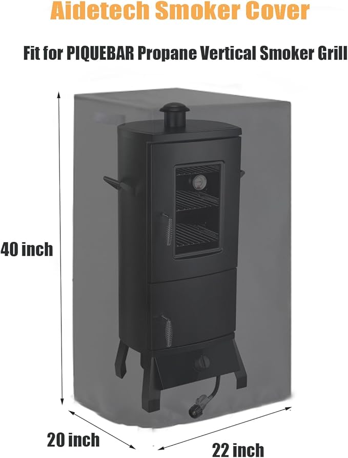 Smoker Cover Fit for PIQUEBAR Propane Smoker, Waterproof Grill BBQ Cover Vertical Smoker Covers-22 D x 20" W x 40" H