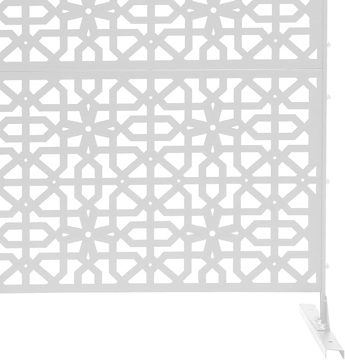 75" H×35" W Decorative Outdoor Privacy Screen with Stand, Outdoor Decor Privacy Fence Screen Metal Fence Panels, Free Standing Metal Divider for Patio Lawn Deck (White-Knot)
