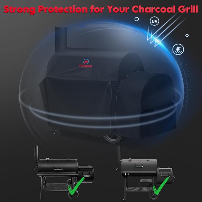 Grill Cover for Oklahoma Joe's Highland Offset Smoker - 600D Premium Smoker Cover Waterproof & Heavy Duty for Oklahoma Joe's Charcoal Offset Smoker, 64" L x 31" W x 44" H