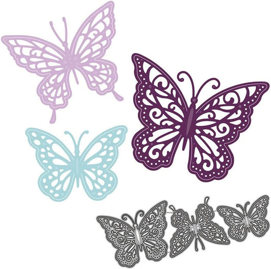 Metal Cutting Dies DIY Embossing Stencil Template Scrapbooking Card Making Mold Photo Album Arts Crafts Tools (A-3 pcs Butterfly 19x6.4cm)