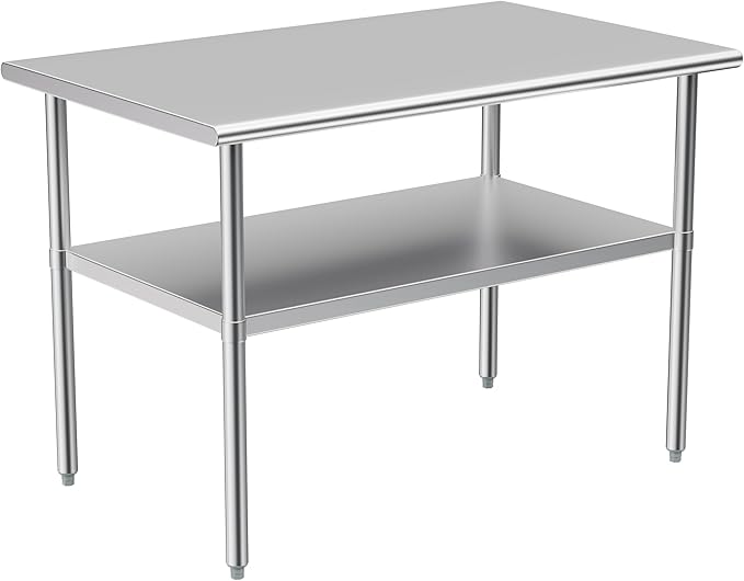 Stainless Steel Table for Prep & Work, 30x48 Inches, NSF Metal Commercial Heavy Duty Table with Adjustable Under Shelf and Foot for Restaurant, Home and Hotel