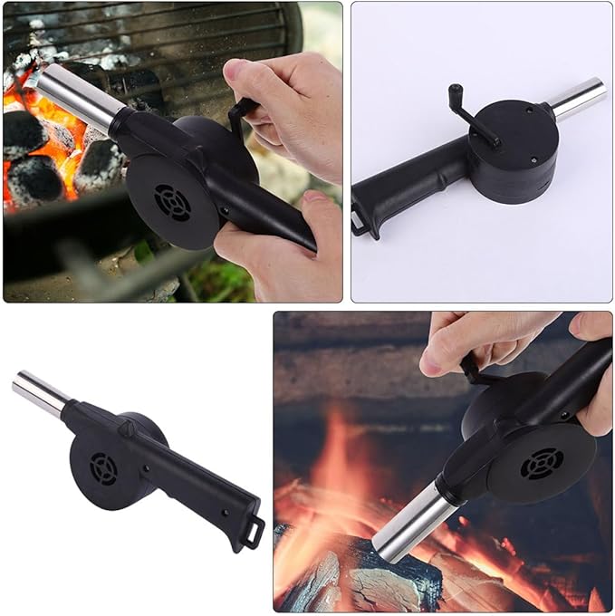Manual Bbq Air Blower Hand Crank Fan Portable Campfire Bellows for Outdoor Grilling and Camping Fire Pits Black Metal Handheld Grill Accessory