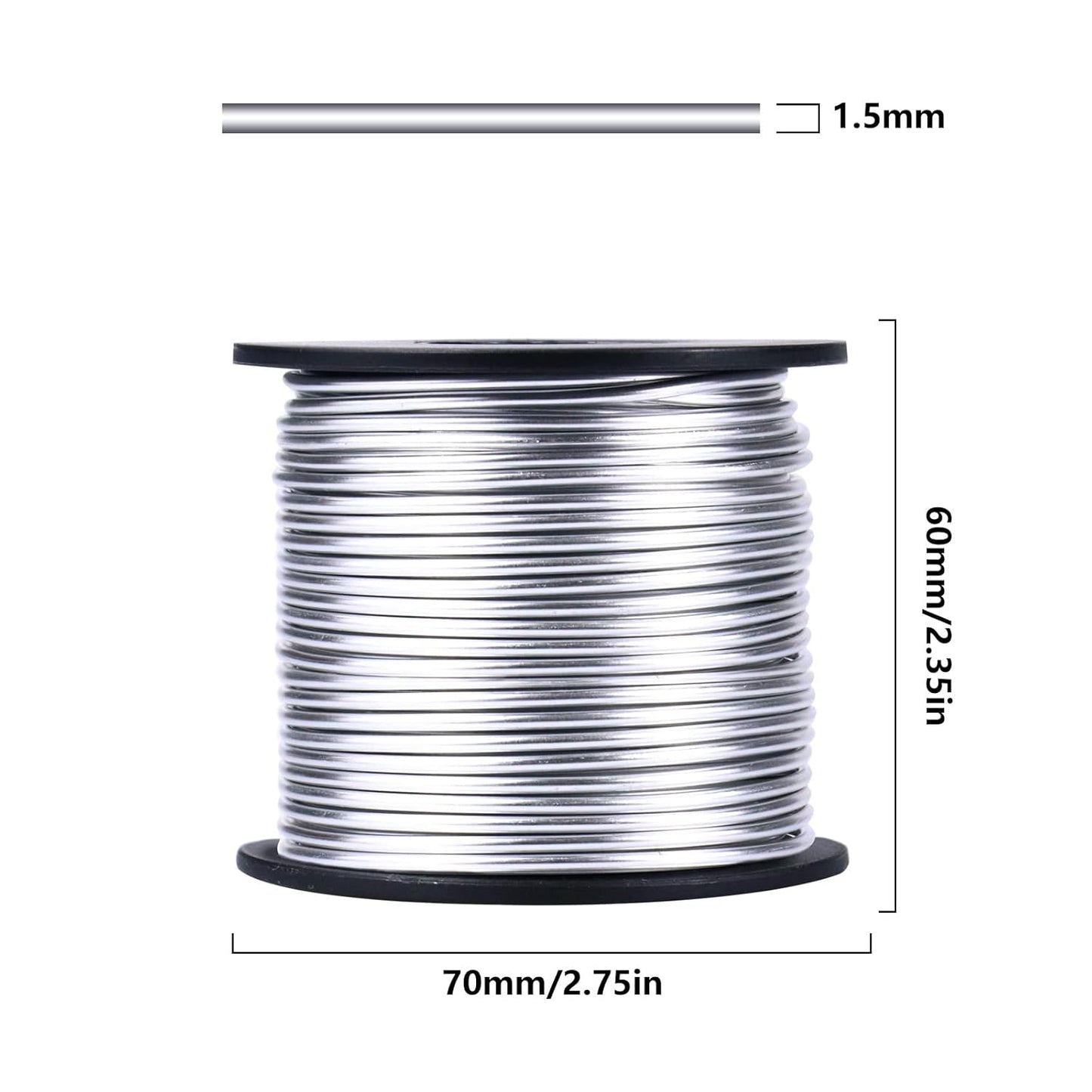 Aluminum Craft Wire, 75 Feet 1.5mm/ 16 Gauge Silver Bendable Soft Metal Aluminum Wire Roll Bulk for DIY Crafts Sculpting Jewelry Making