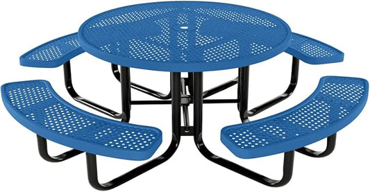 COATEDOUTDOORFURNITURE Heavy-Duty Portable Outdoor Kids Table with Umbrella Hole, Punched Steel Kids Picnic Table, Commercial-Grade, Made in America (46 in, Round, Childrens, Textured Light Blue)