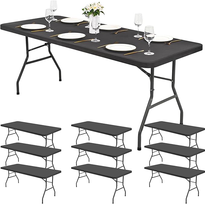 10 Pack Stretch Fabric Table Top Cap Cover, Gray Table Covers fits 6Ft Tables, Washable Elastic Universal Rectangle Tablecloth Protector for Indoor Outdoor Party Picnic Wedding (30" W x 72" L)