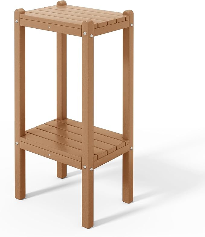 Costaelm Outdoor Side Table, 2-Tier Small Patio Coffee Tables for Outside, Outdoor End Tables for Patio, Adirondack Side Table for Outside, Outside Table for Pool, Porch, Garden, Teak