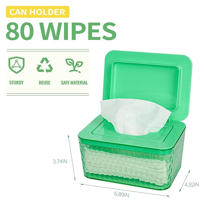 Wipes Dispenser, One-Handed Operation Wipe Holder for Baby & Adult, Seal-Designed Wipes Container for Bathroom Keep Diaper Wipes Fresh (Mint Green)
