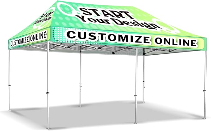 10x20FT Custom Pop Up Canopy Tent with Logo Personalized Trade Show & Event Heavy Duty Aluminum Folding Canopy Tent for Outdoor Markets, Business Branding Advertising