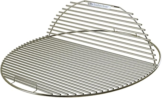 SnS Grills EasySpin Charcoal Grill Cooking Grate, 304 Stainless Steel, Large Hinged Opening, Perfect for 2-Zone Cooking, Replacement Grate Compatible with Weber & Other Grills - 18” Inches