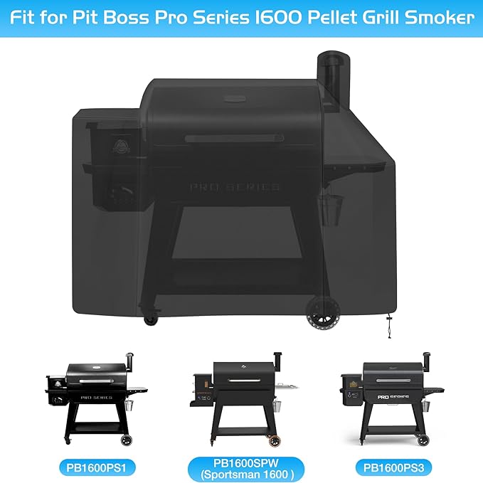 Grill Cover for Pit Boss 1600 Pro Series Elite Wood Pellet Smoker Parts Outdoor Accessory PB1600PS1 Sportsman PB1600SPW 600D Heavy Duty Anti-Fade Waterproof 30939 31818
