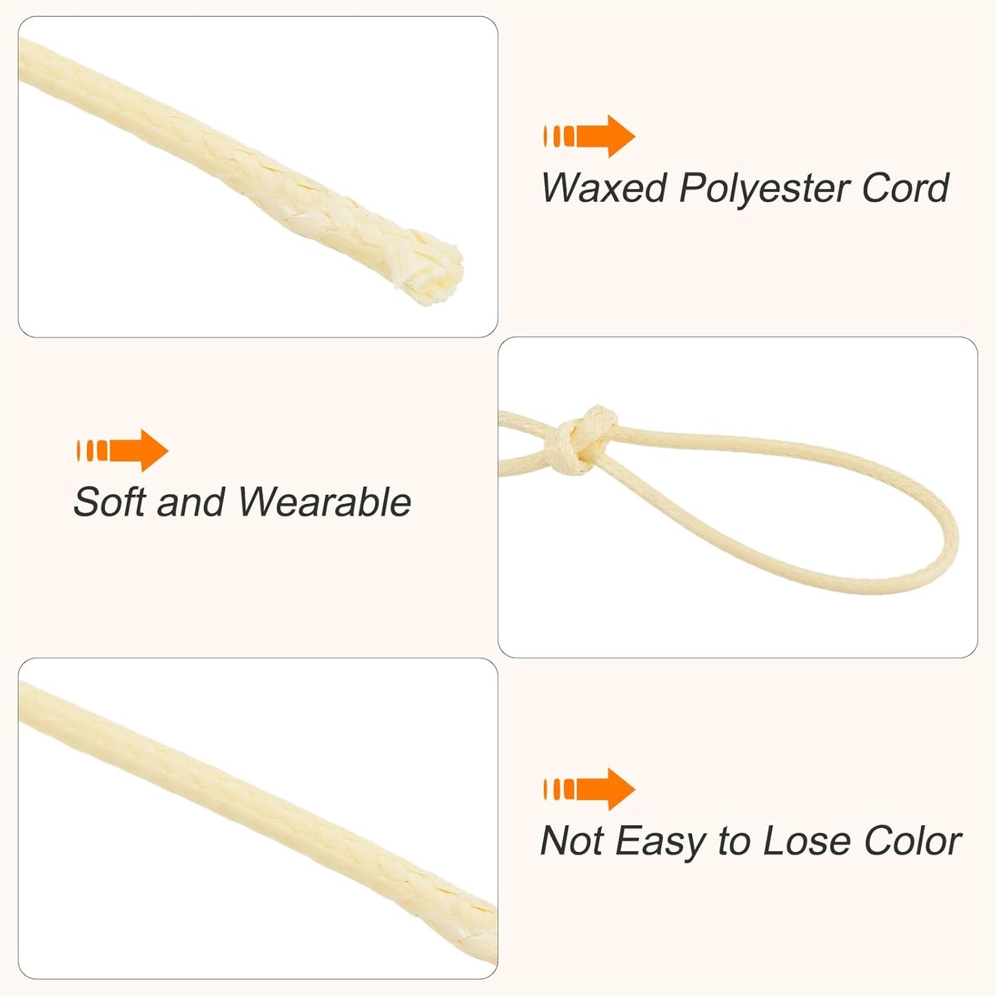 MECCANIXITY Waxed Cord 1.2mm Waxed Polyester Cord 175 Yard Wax String for Bracelet Making,Necklaces, Beading,Jewelry Making and DIY Crafts(Beige)