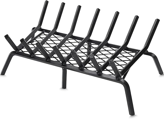 G GOOD GAIN Fireplace Grate 24" with Ember Retainer, Heavy Duty Cast Iron Indoor, Chimney Hearth Wood Stove Burning Rack Holder,1/2” Bar Fire Place Asseccories for Outdoor, Fire Pits, Camping