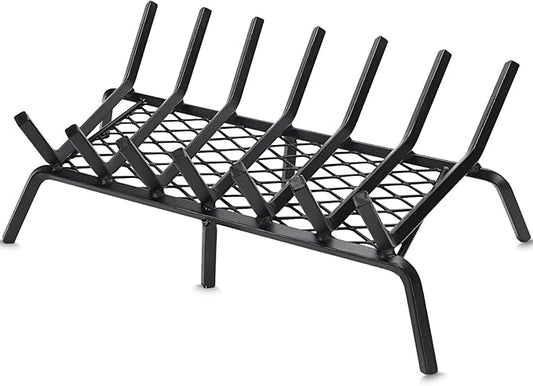 G GOOD GAIN Fireplace Grate 24" with Ember Retainer, Heavy Duty Cast Iron Indoor, Chimney Hearth Wood Stove Burning Rack Holder,1/2” Bar Fire Place Asseccories for Outdoor, Fire Pits, Camping
