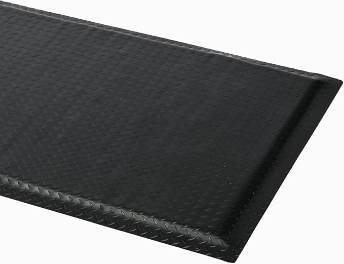 3 x 7 FT Anti Fatigue Mats Industrial 15/16 Inch Thick Soft Sponge Ergonomic Mat Durable Heavy Duty Diamond Plate for Standing Non Slip Industrial Grade Floor Mat for Leg & Back Pain Black