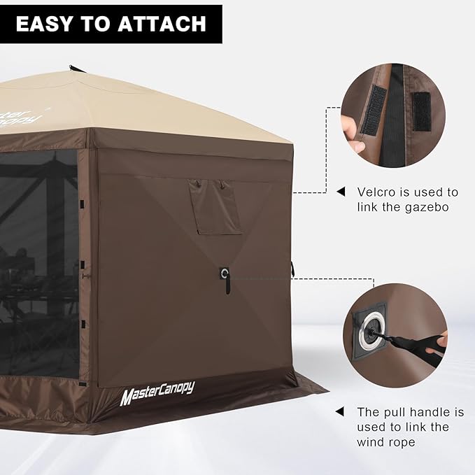 MASTERCANOPY Wind Screen Side Panel with Window for 10x10 Escape Screen Shelter Canopy Tent - Weatherproof, UV Resistant Sun Shade Attachment Accessory (Coffee Brown, 1 Pack)