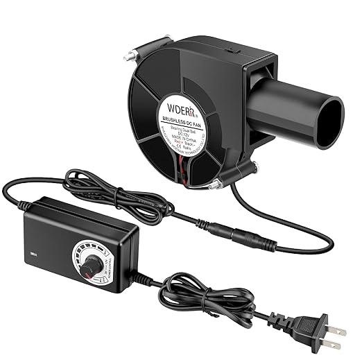 97mm x 33mm BBQ Blower Fan 12V with 120V – 240V AC Plug Variable Speed Controller Centrifugal for Outdoor Barbecues Fire Bellow, Camping Cooking, Wood Stove, Charcoal Starter