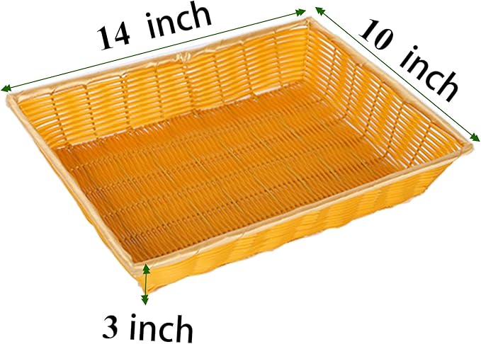 6 Pack Woven Bread Baskets, Stackable Imitation Rattan Wicker Fruit Baskets,Rectangle Wicker Basket for Fruit, Bread, Vegetable, Restaurant, Outdoor, 14x10x3 Inch
