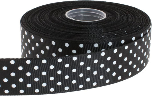 Polka Dot Grosgrain Ribbon 25 Yard Each Roll 100% Polyester (1", Black)