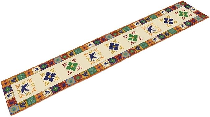 Mexican Table Runner, Orange Floral Birds Mexico Talavera Ceramic Dia De Los Muertos Coffee Table Center Decor for Family Home Kitchen and Dining Farmhouse Indoor Outdoor Table Decorations, 13" X 36"
