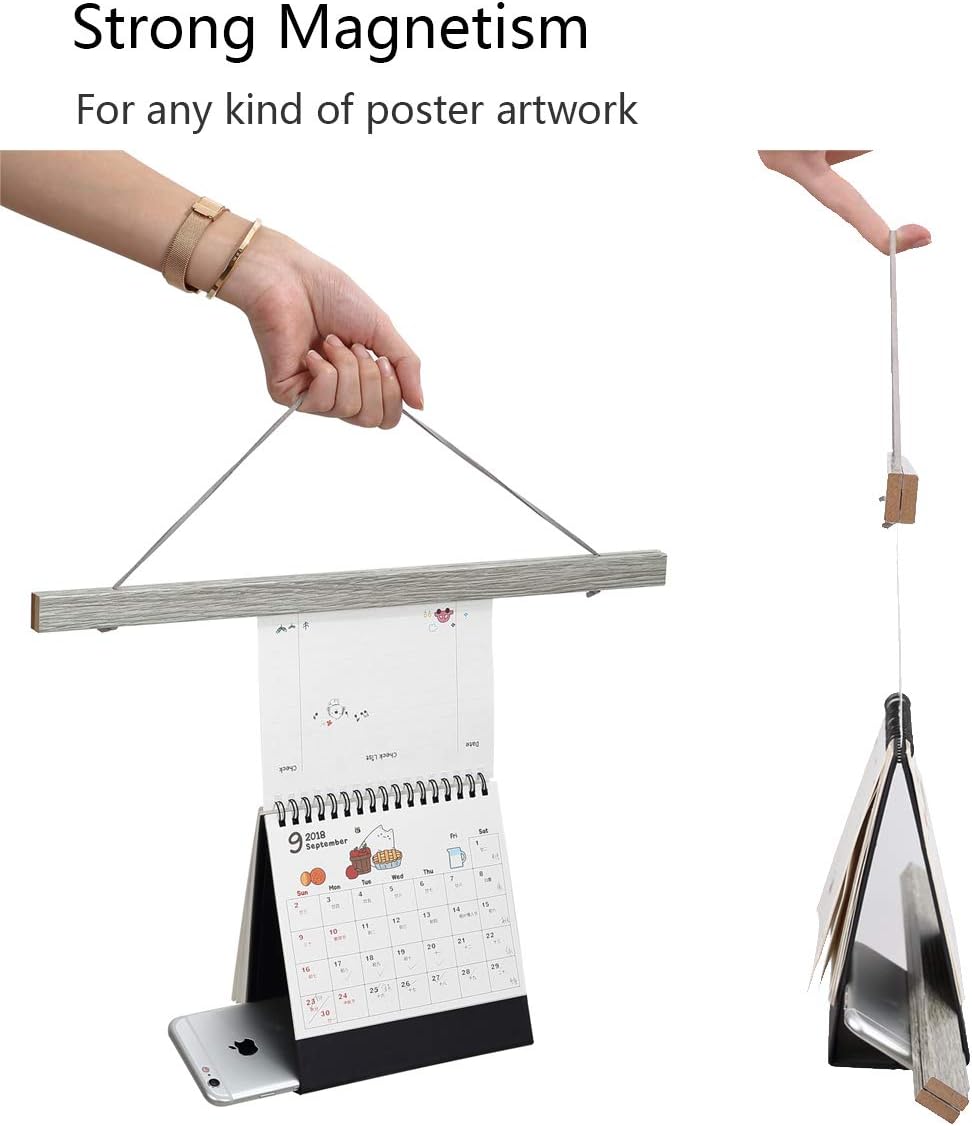 Ywlake Magnetic Poster Hanger, 9x12 9x14 9x17 Poster Frame Wood Wooden Magnet Print Posters Dowel Scroll Hanger Hangers Hanging Kit for Walls Map Canvas Artwork (Grey, 9")