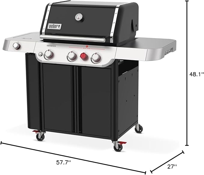 Weber Genesis E-335 Liquid Propane Gas Grill for Outdoor Cooking, 3 Burners and 1 Side Burner, Black