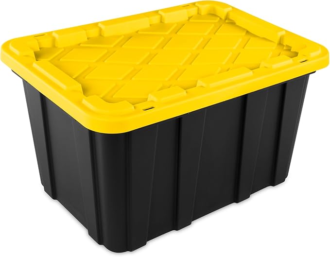 Sterilite 12-Pack Industrial Tote, Plastic Storage Container Bins with Lids, 27 Gallon - Heavy-Duty Organizing Containers for Closet, Bathroom, and Office