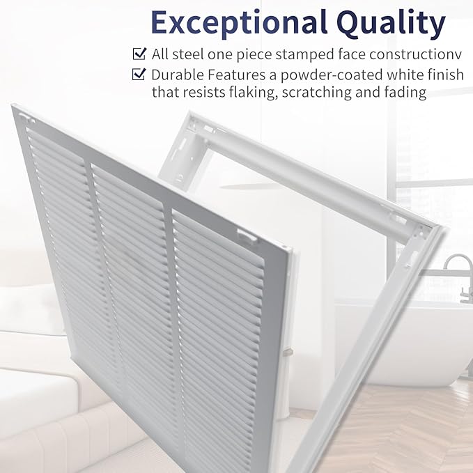 16"W x 16"H [Duct Opening Size] Steel Return Air Filter Grille - Removable Face/Door for 1 inch Filters -HVAC Vent Cover Grill - White [Outer Dimensions: 18 5/8"W X 18 5/8"H]