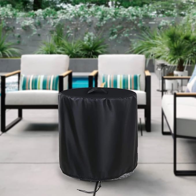 POMER Fire Column Cover, 24inch Round Fire Pit Covers Column Fire Bowl Waterproof Propane Gas Fire Pit Cover - 24" D x 27" H