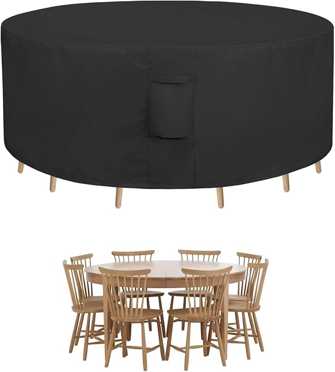 Easy-Going Round Patio Furniture Cover Waterproof Outdoor Dining Table and Chair Cover Anti-UV Outside Sectional Sofa Set Covers (62"DIA x 28"H, Black)
