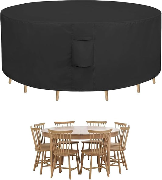Easy-Going Round Patio Furniture Cover Waterproof Outdoor Dining Table and Chair Cover Anti-UV Outside Sectional Sofa Set Covers (96"DIA x 28"H, Black)