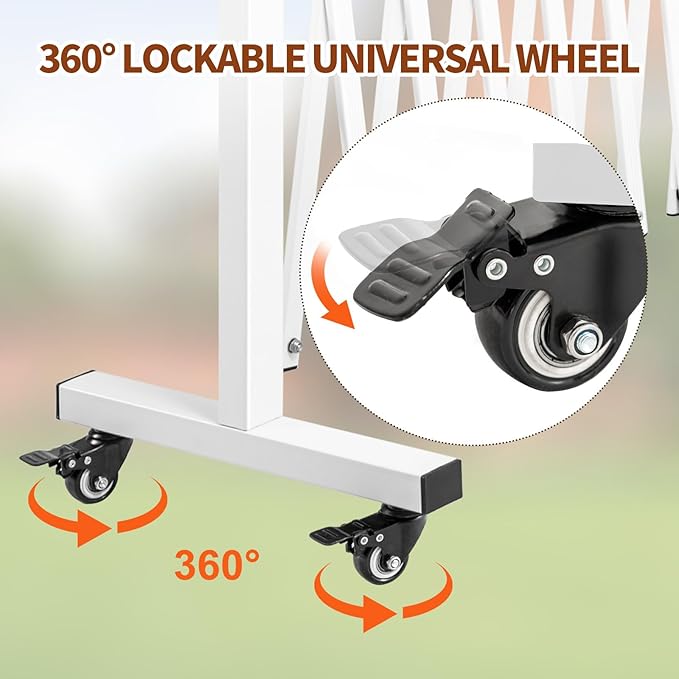 Aluminum Expandable Garden Fence, Portable Barricade Gate with Casters, Expansion Size 201×15.2×40.6 inches, Adjustable Flexible Fence Mobile Barricade Safety Barrier