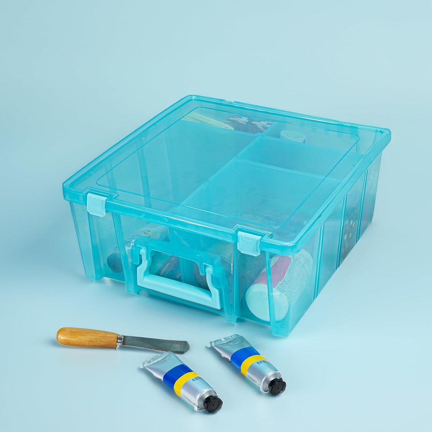 ArtBin 6990AA Super Satchel Double Deep Compartment Box - Art Storage with 8 Removable Compartments, Smart Closure for Craft Supplies (Aqua Mist- Pack of 1)