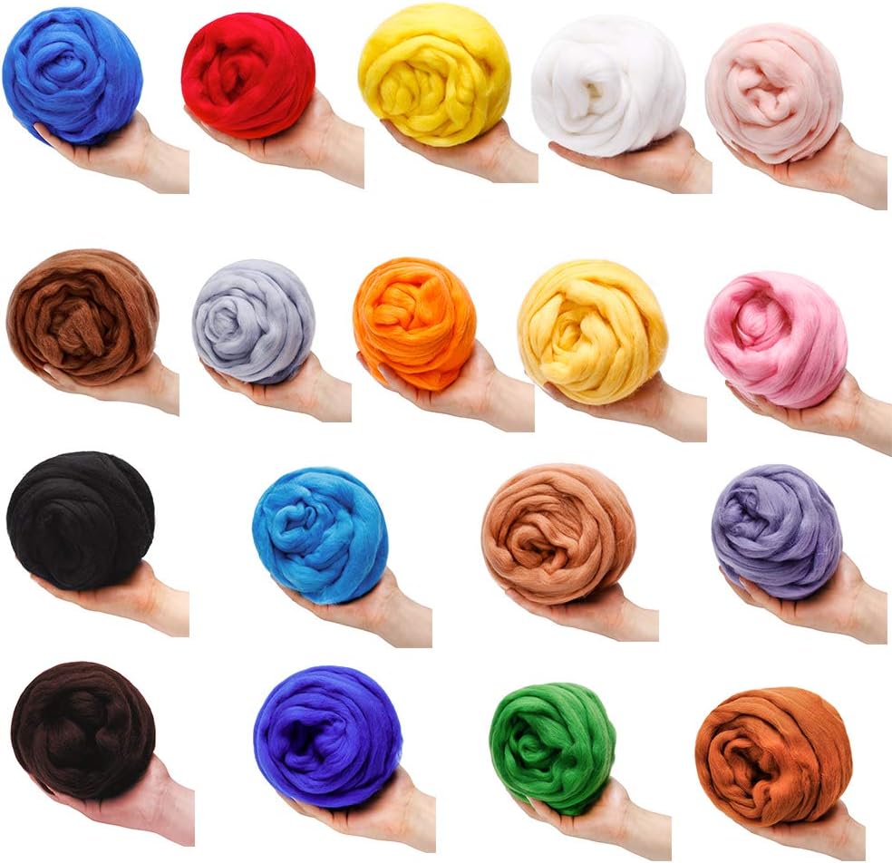 3.53oz Wool Roving Yarn, Wool Felting Supplies, Pure Wools, Chunky Yarn, Spinning Wool Roving for Needle Felting Wet Felting DIY Hand Spinning (White)