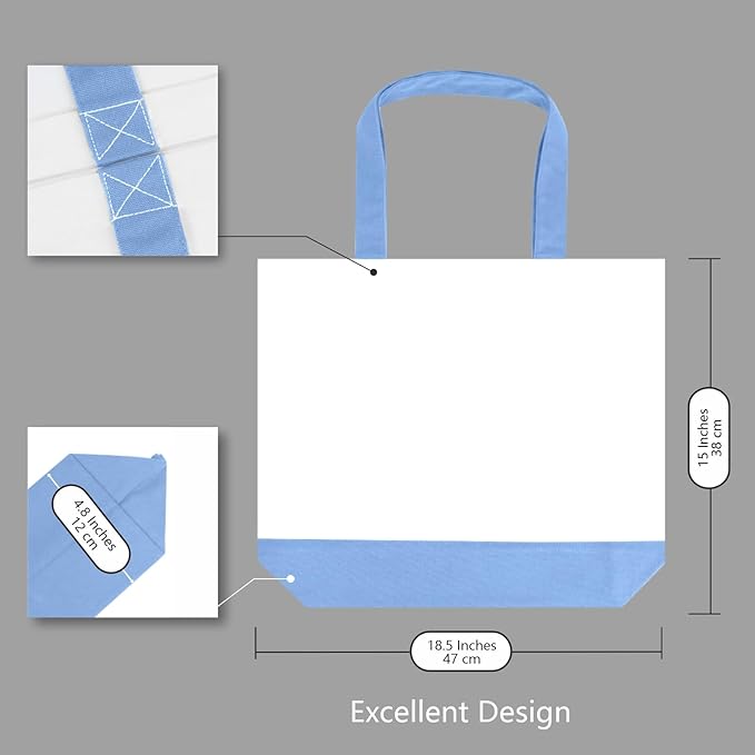 TOPDesign 1-Pack Super Strong Large 12oz Cotton Canvas Tote Bag, Reusable Grocery Shopping Cloth Bag, Fashionable Two-Tone Tote for Crafts, DIY Your Creative Designs