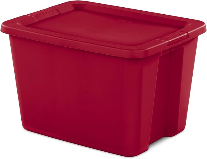 6-Pack 18 Gallon Red Plastic Storage Bins with Lids, Stackable Storage Totes with Secure Snap-On Lid & Textured Handles for Home Organization, Garage, Closet, Basement