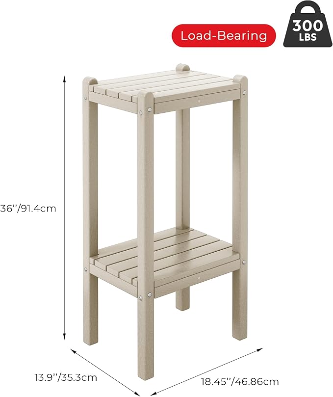 Costaelm Paradise 36"" Outdoor Adirondack HDPE 2-Tier Patio Side Table, Sand, COS02991