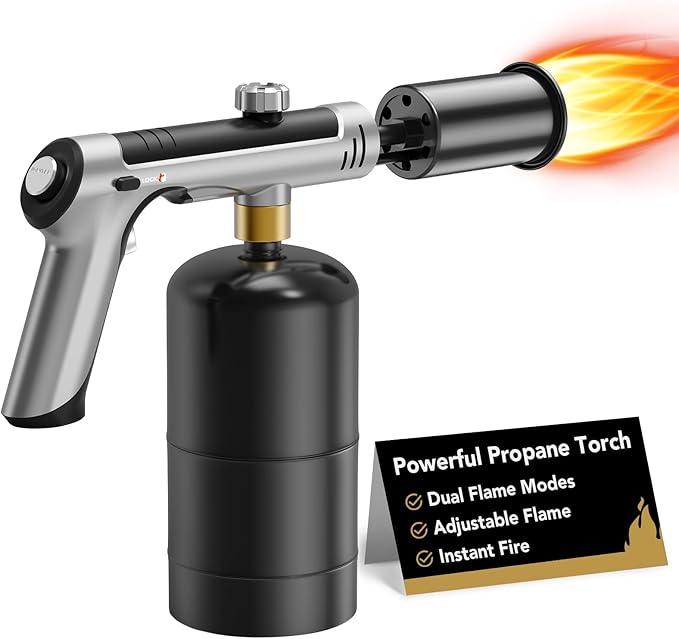 Powerful Propane Torch Gun, Sous Vide, Adjustable Kitchen Cooking Torch with One-Touch Max Fire, Culinary Torch for Searing Steak, BBQ and Campfire Starter(Tank Not Included)