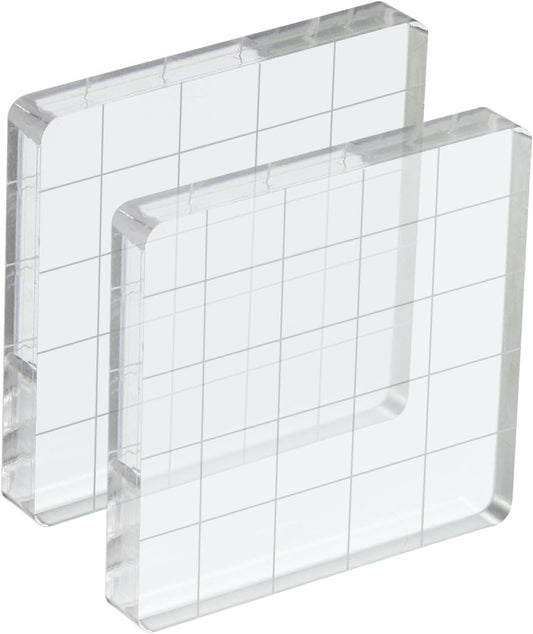 PATIKIL 2" x 2" Acrylic Stamp Block, 2 Pack Clear Stamping Block with Grid Lines Decorative Mounting Blocks Square for Scrapbooking DIY Crafts Card Making