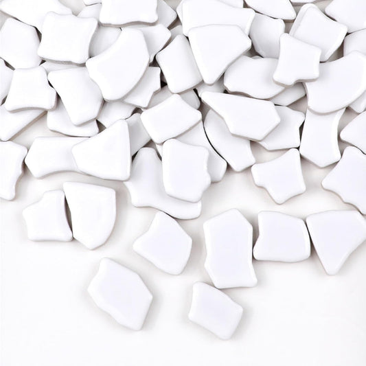 0.78"-1.57" Irregular Ceramics Mosaic Tiles,1.1LB Mosaic Pieces Stones for Home Decoration DIY Craft Plates Flowerpots Vases Cups Mosaic Making Supplies (White)