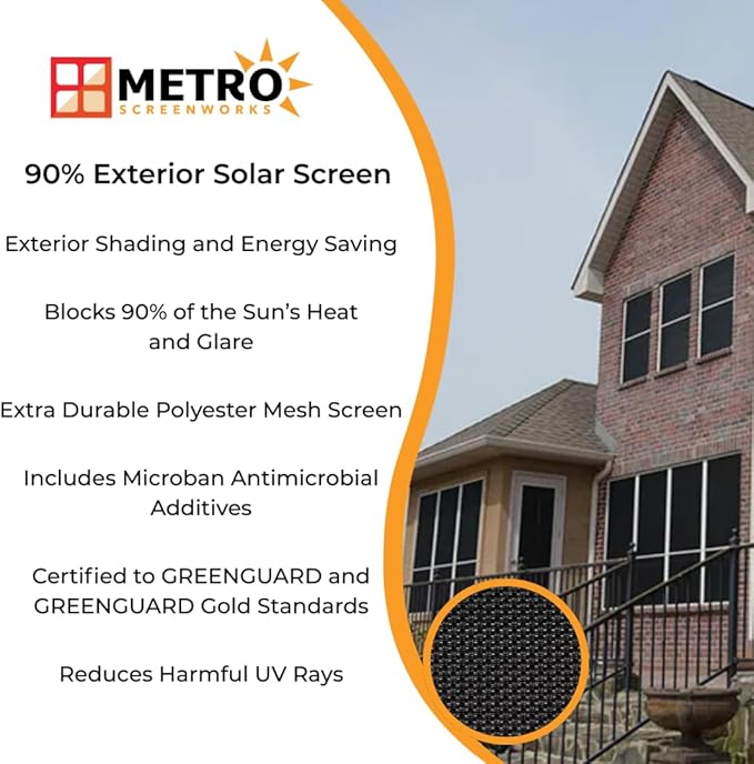 Custom Solar Screens for Windows Exterior 90% Shade - Pre-Framed Solar Window Screen Mesh - Home Improvement for Reduced Glare & Heat - UV Blocker Fabric - Fully-Assembled & Ready to Install
