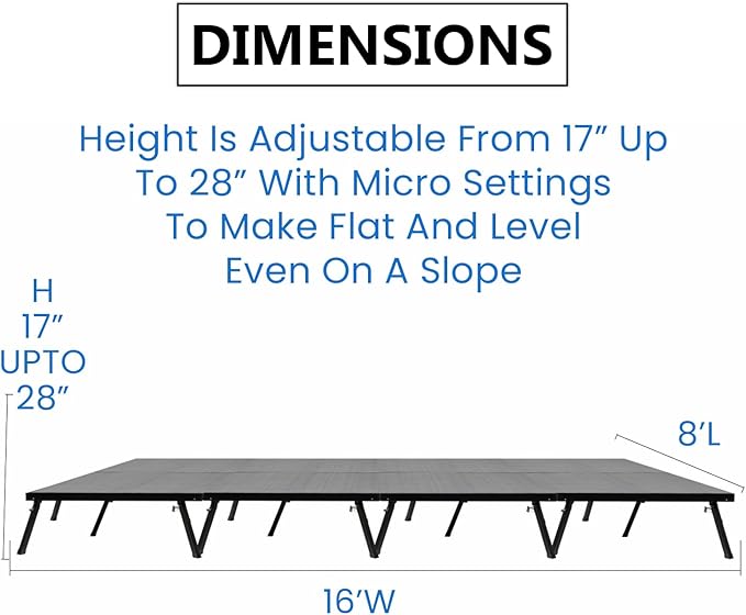 8'x16' MYSTAGE 8 Stage Platform - Portable, Folding Lightweight Aluminum Performance Deck with Adjustable Height 17"-28" - US Patented Design