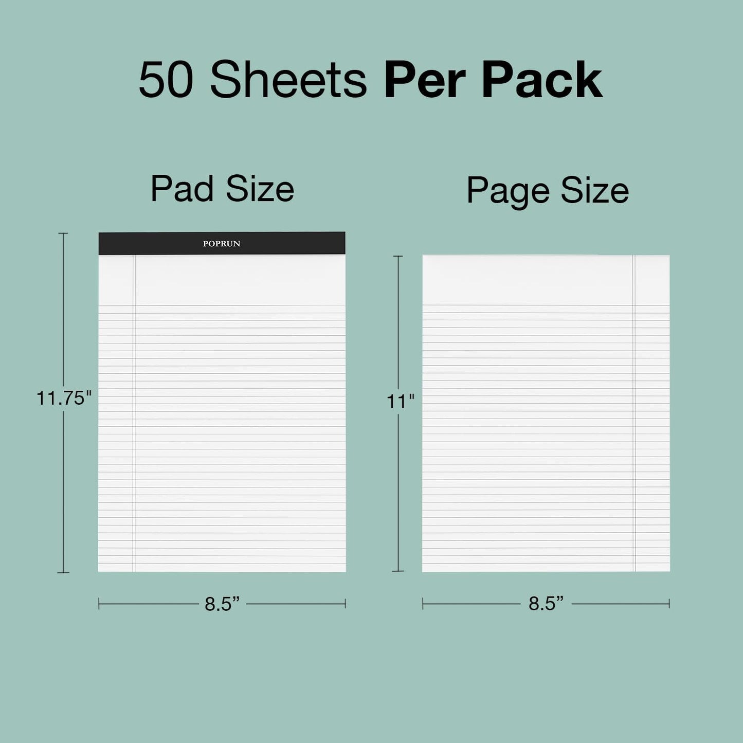 POPRUN White Legal Pads 8.5 x 11.75 Wide Ruled, 100GSM Writing Paper Pad, Bulk Lined Notepad Notebooks for Work School, Classroom Office Supplies, 6 Pack